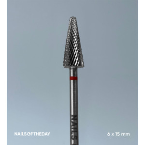 Фреза - конус твердосплавна червона Nailsoftheday, 6*15 мм