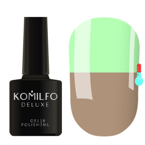 Термо гель-лак для нігтів Komilfo DeLuxe Termo №C003 світло-коричневий, при нагріванні — яскравий салатовий, 8