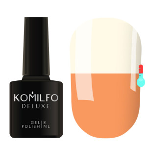 Термо гель-лак для нігтів Komilfo DeLuxe Termo №C016 персиково-оранжевий, при нагріванні — білий, 8 мл 