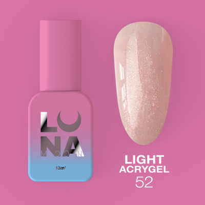 Рідкий гель LunaMoon Light Acrygel №52 бежево-пудровий з блисмкітками, 13 мл