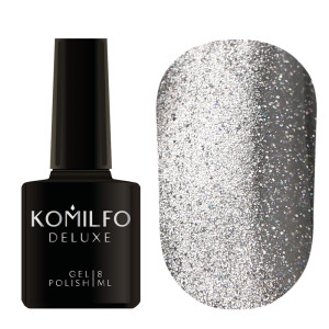 Магнітний гель-лак для нігтів Komilfo Fairytale Cat Eye 001 срібний, світловідбиваючий, 8 мл 