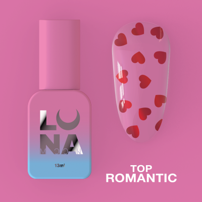Топ для нігтів LunaMoon Romantic червоні сердечка, 13 мл 