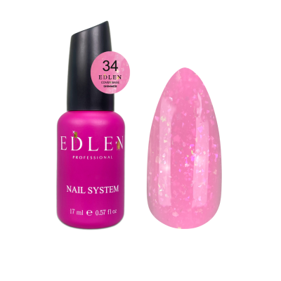 Камуфлююча база Edlen Cover base Shimmer №34 яскраво-рожева із шимером, 17 мл