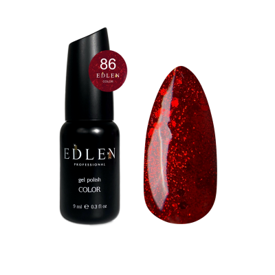 Гель-лак для нігтів Edlen Color №086 темно-червоний з блискітками, 9 мл