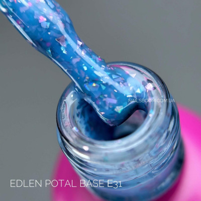 Камуфлююча база Edlen Cover base Potal №E31 блакитна зі шматочками поталлі, 17 мл