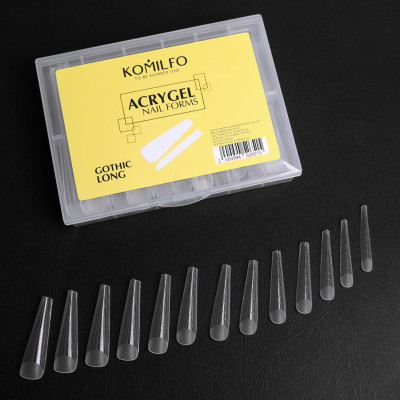 Верхні форми для нарощення Komilfo Acry Gel Top Nail Forms Long Gothic довгий готичний мигдаль, 130 шт