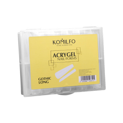 Верхні форми для нарощення Komilfo Acry Gel Top Nail Forms Long Gothic довгий готичний мигдаль, 130 шт 
