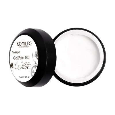 Гель-фарба для дизайну без липкого шару Komilfo No Wipe Gel Paint White 002 біла, 5 мл