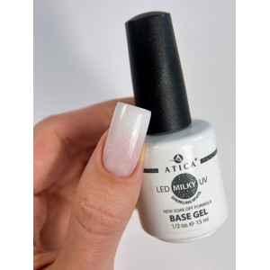 Камуфлююча база для нігтів Atica Base Gel Milky Sparkling White, 15мл