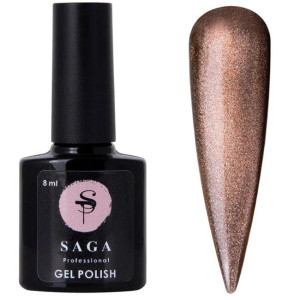 Гель-лак з ефектом котячого ока Saga Professional Cat Shine №11 персиково-коричневий із глітером, 9 мл