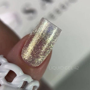 Моделюючий гель Saga Professional Liquid gel №42, хакі напівпрозорий з золотим шимером, 15 мл
