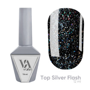 Світловідбиваючий топ для нігтів Valeri Top Silver Flash, 12 мл