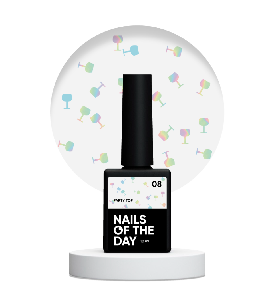 Декоративний топ для нігтів без липкого шару Nailsoftheday Party top 08 прозорий з келиками, 10 мл