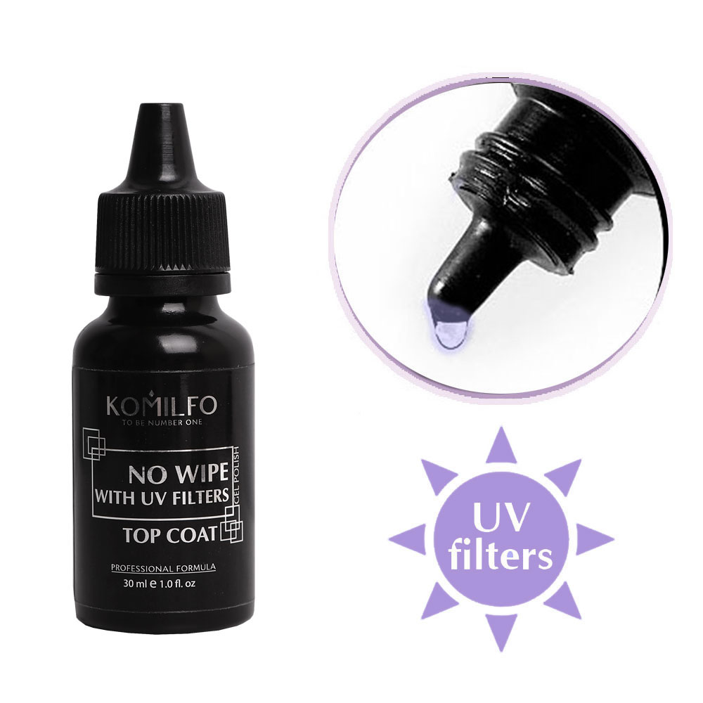 Топ для нігтів без липкого шару та з Уф фільтрами Komilfo No Wipe Top with UV Filters, 30 мл