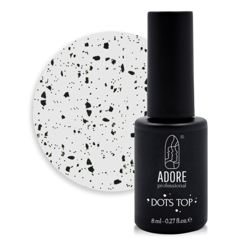 Матовий топ для нігтів Adore Dots Top прозорий з чорними крапками, 8 мл