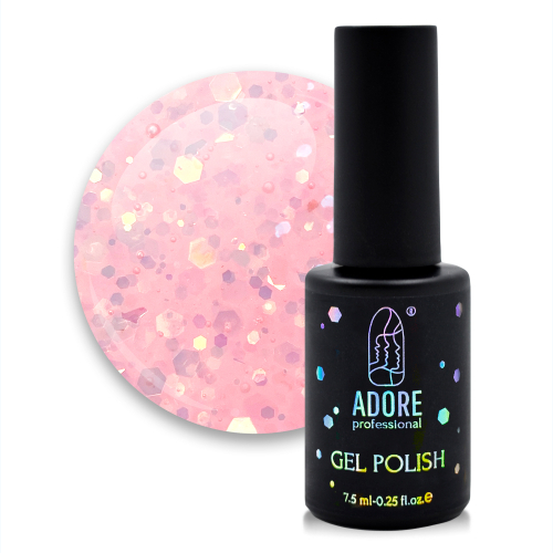 Гель-лак для нігтів Adore professional G-02 - rihanna, рожевий з персиковим глітером, 8 мл