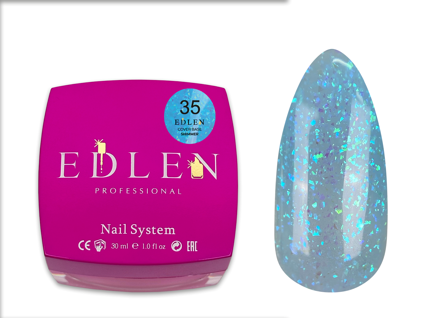 Камуфлююча база Edlen Cover base Shimmer №35 блакитна із шимером, 30 мл