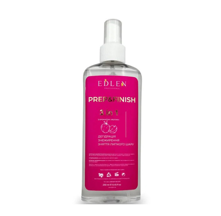 Знежирювач для нігтів Edlen Prep&Finish 3 в 1 Яблуко, 250 мл