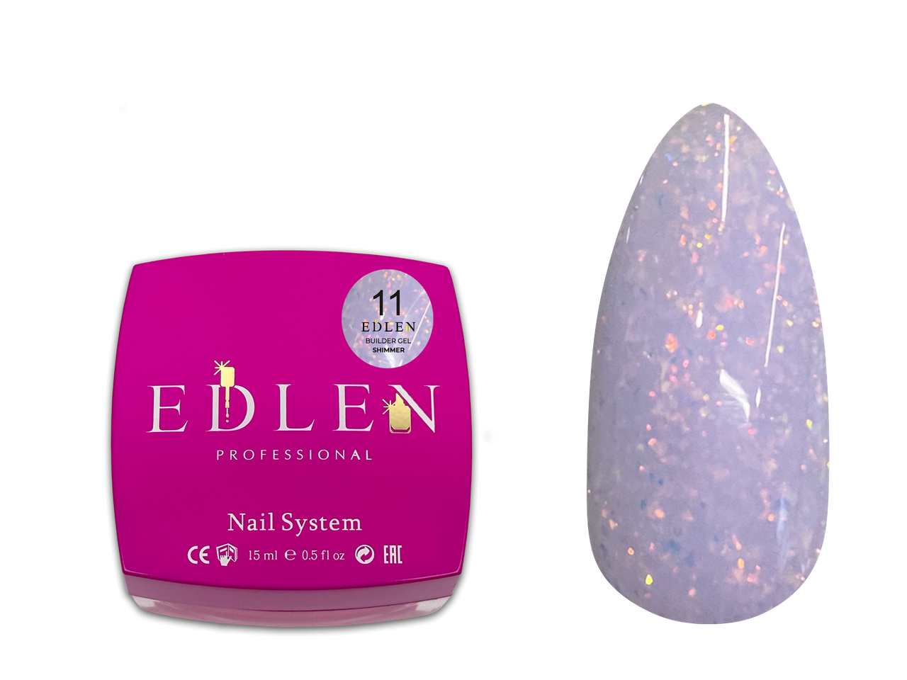 Універсальний гель з шимером Edlen Builder gel Shimmer №11 ліловий, 15 мл