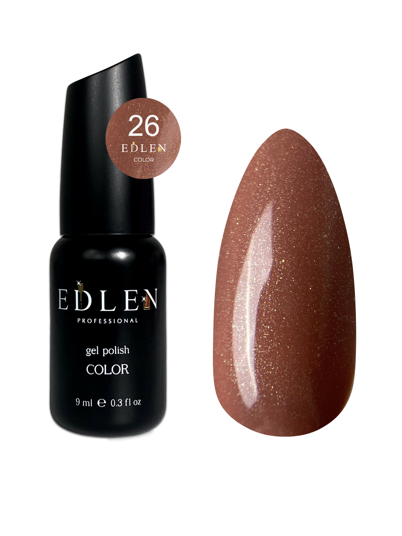Гель-лак для нігтів Edlen Color №026 світло-коричневий із золотим мікроблиском, 9 мл