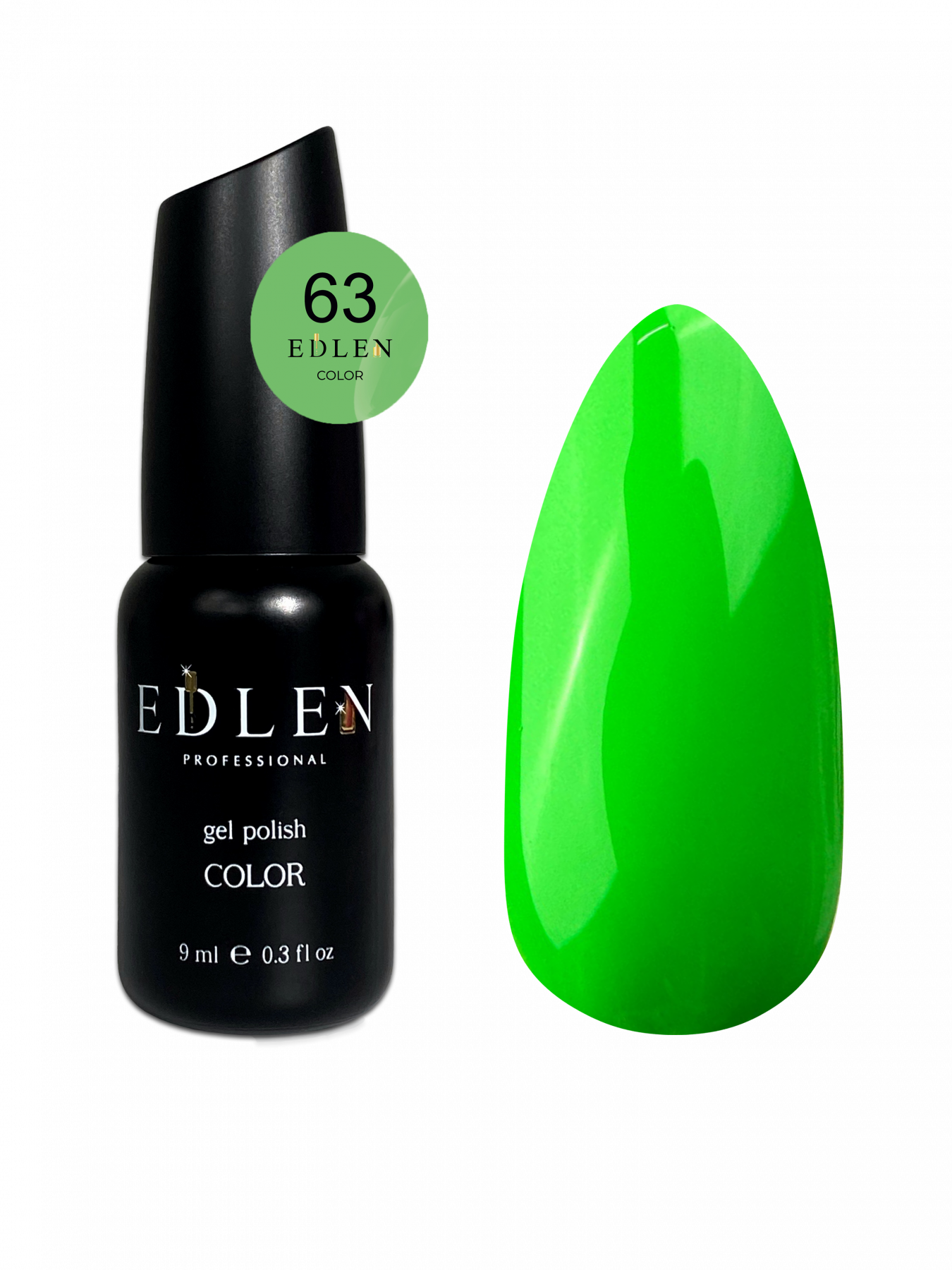 Гель-лак для нігтів Edlen Color №063 яскраво-зелений, 9 мл