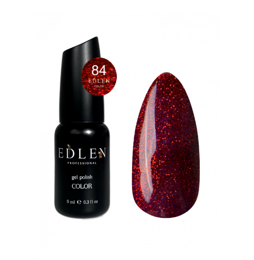 Гель-лак для нігтів Edlen Color №084 червоний з блискітками, 9 мл
