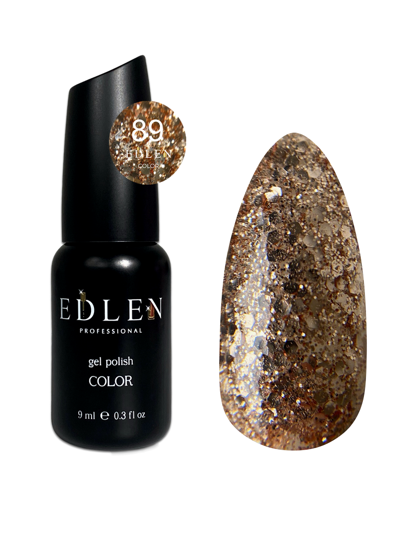Гель-лак для нігтів Edlen Color №089 прозорий з золотими блискітками, 9 мл