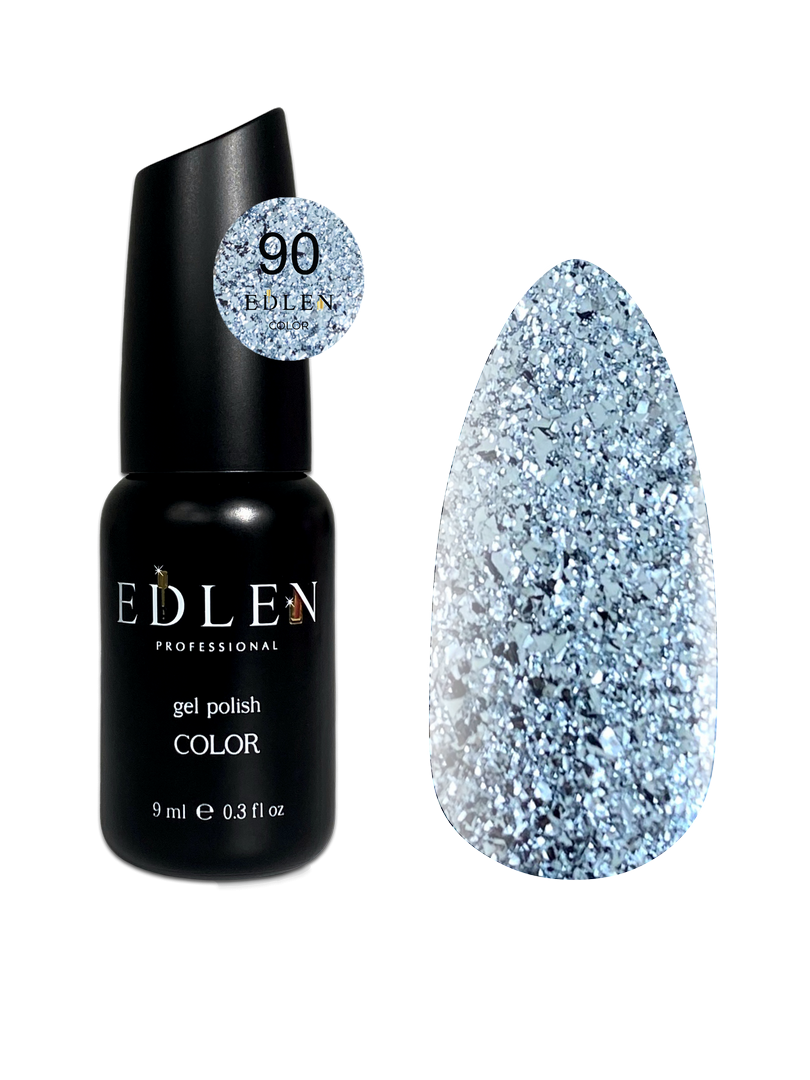 Гель-лак для нігтів Edlen Color №090 прозорий з срібними блискітками, 9 мл