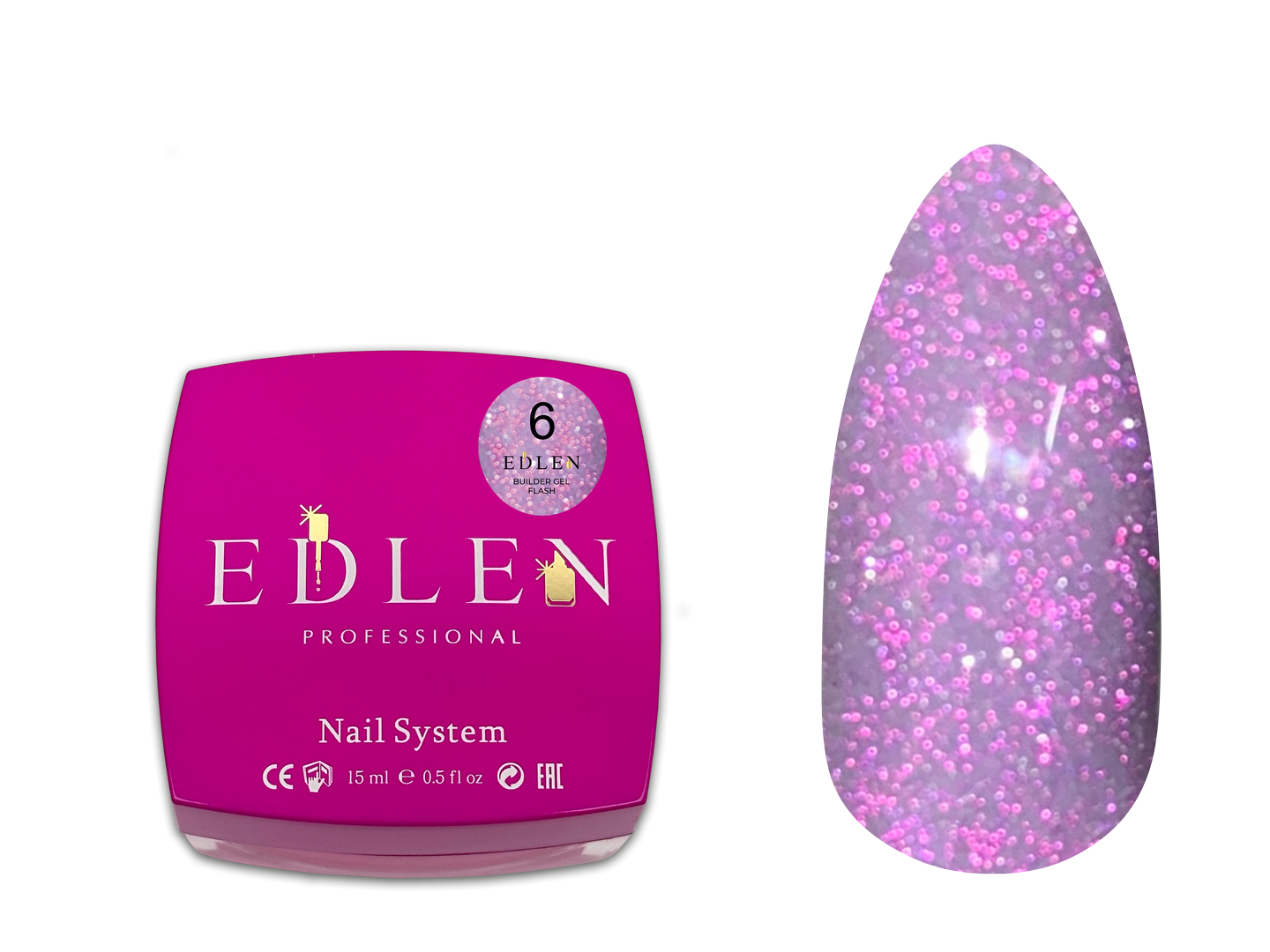 Світловідбиваючий гель для нарощення Edlen Builder Gel Flash №6, 15 мл