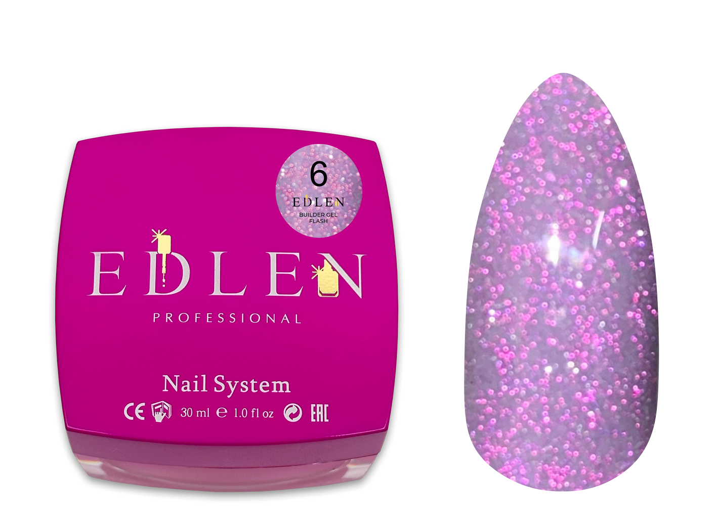Світловідбиваючий гель для нарощення Edlen Builder Gel Flash №6, 30 мл