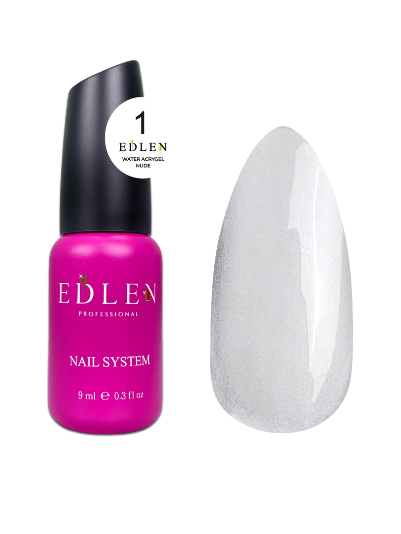 Рідкий гель для зміцнення та моделювання нігтя Edlen Water Acrygel Nude №01 прозорий, 9 мл