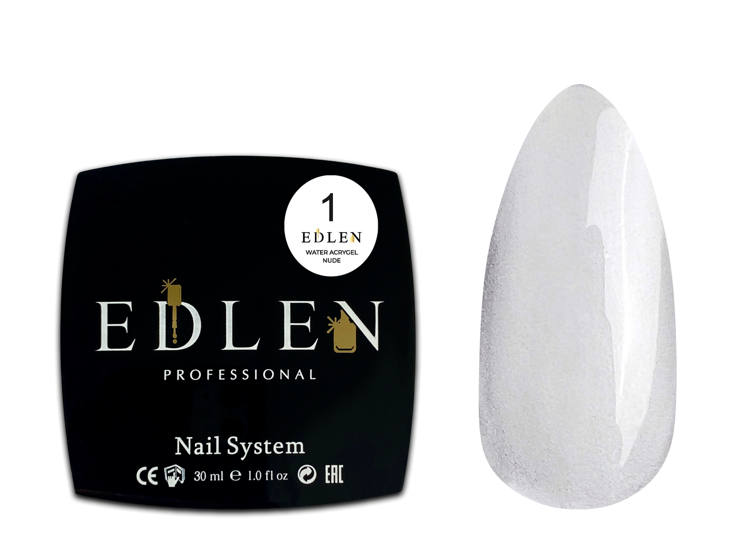 Рідкий гель для зміцнення та моделювання нігтя Edlen Water Acrygel Nude No01 прозорий, 30 мл