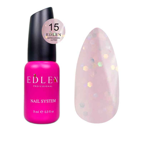 Рідкий гель для зміцнення та моделювання нігтя Edlen Water Acrygel Glitter №15 з глітером, 9 мл