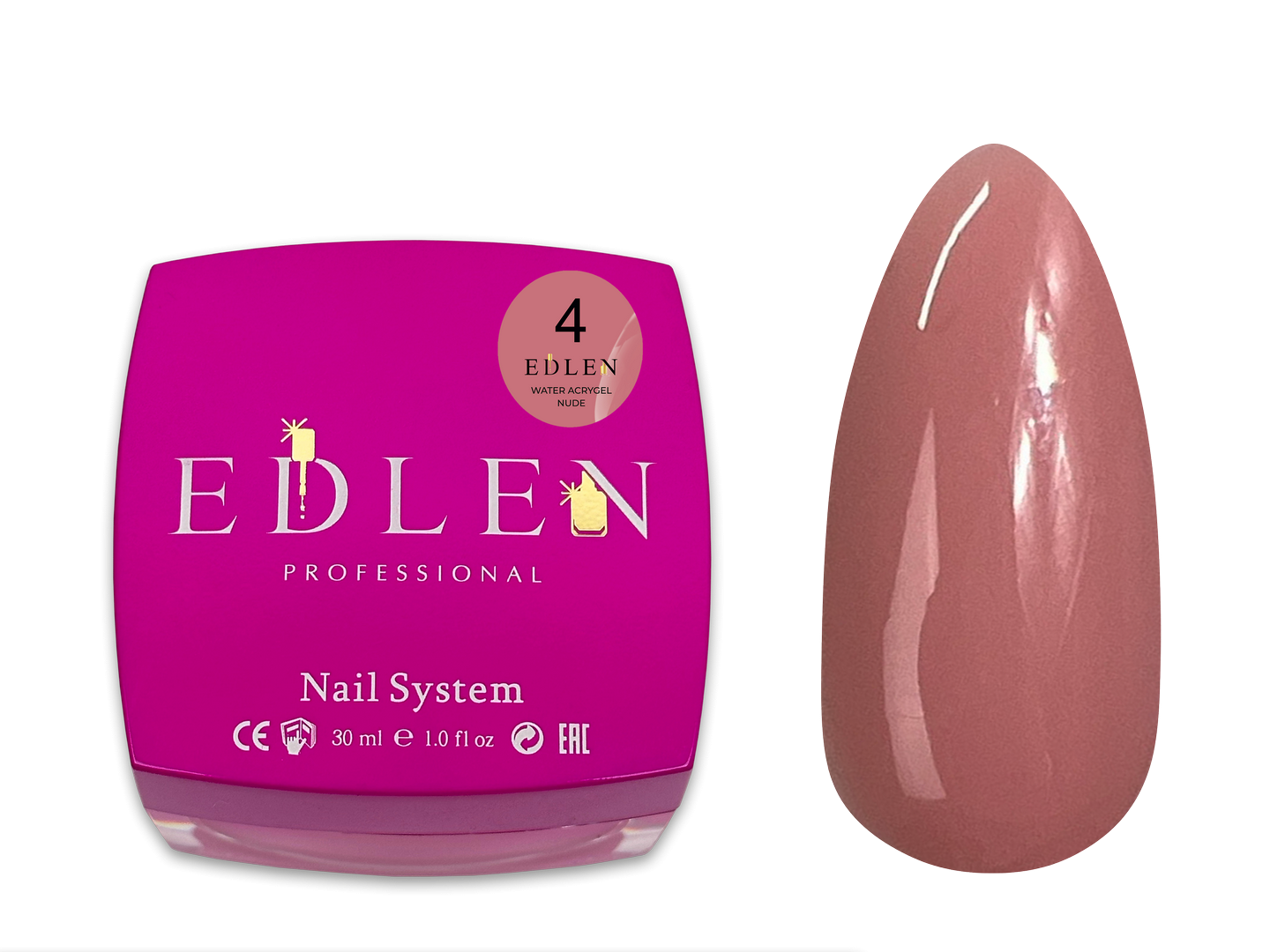 Рідкий гель для зміцнення та моделювання нігтя Edlen Water Acrygel Nude №04 тепло-бежевий, 30 мл