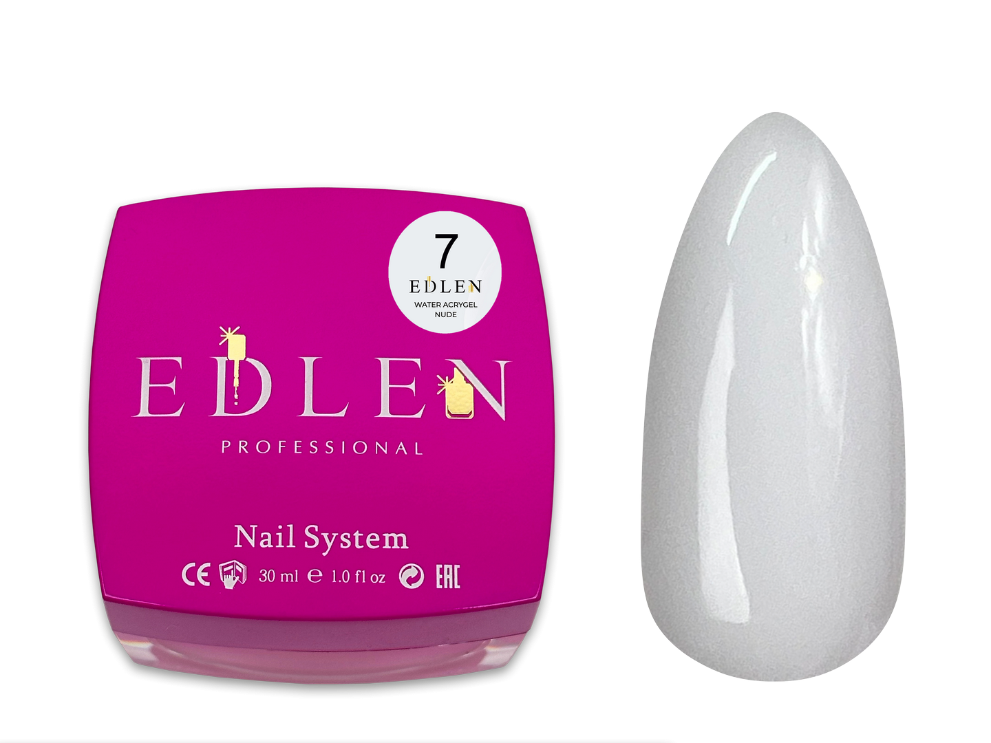 Рідкий гель для зміцнення та моделювання нігтя Edlen Water Acrygel Nude №07, 30 мл