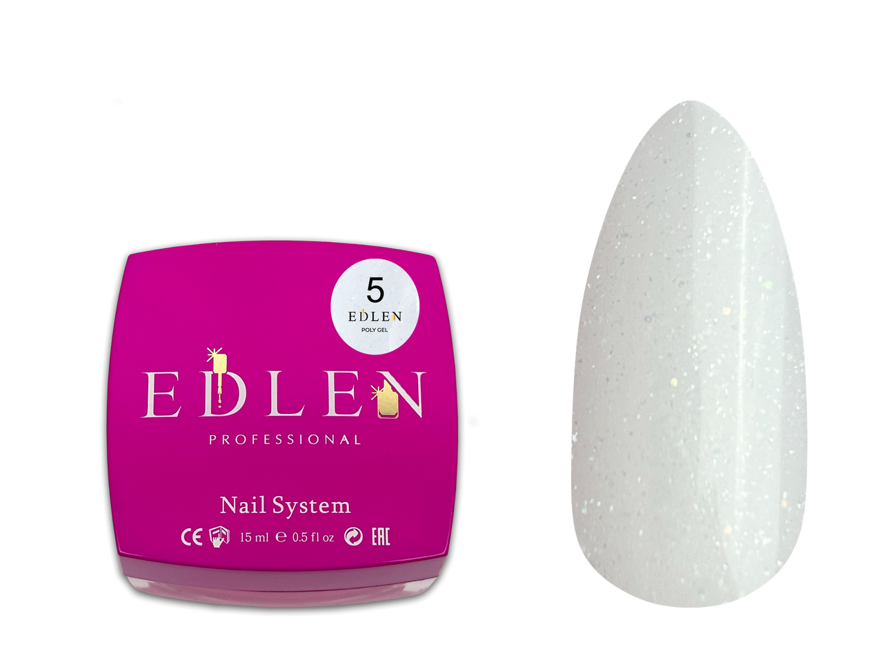 Полігель Edlen Poly gel №5 молочний з золотим шимером, 15 мл