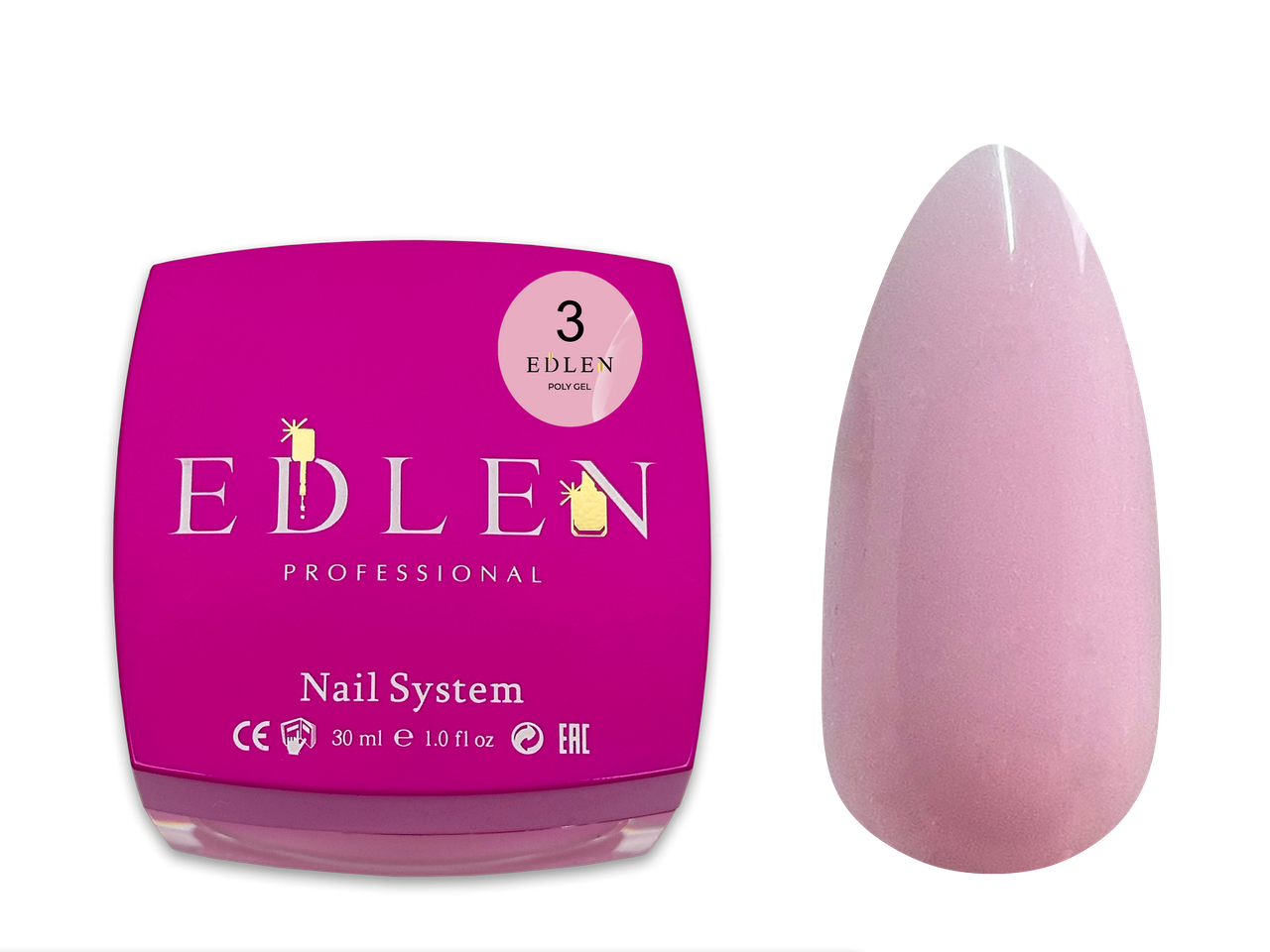 Полігель Edlen Poly gel №3 рожевий, 30 мл