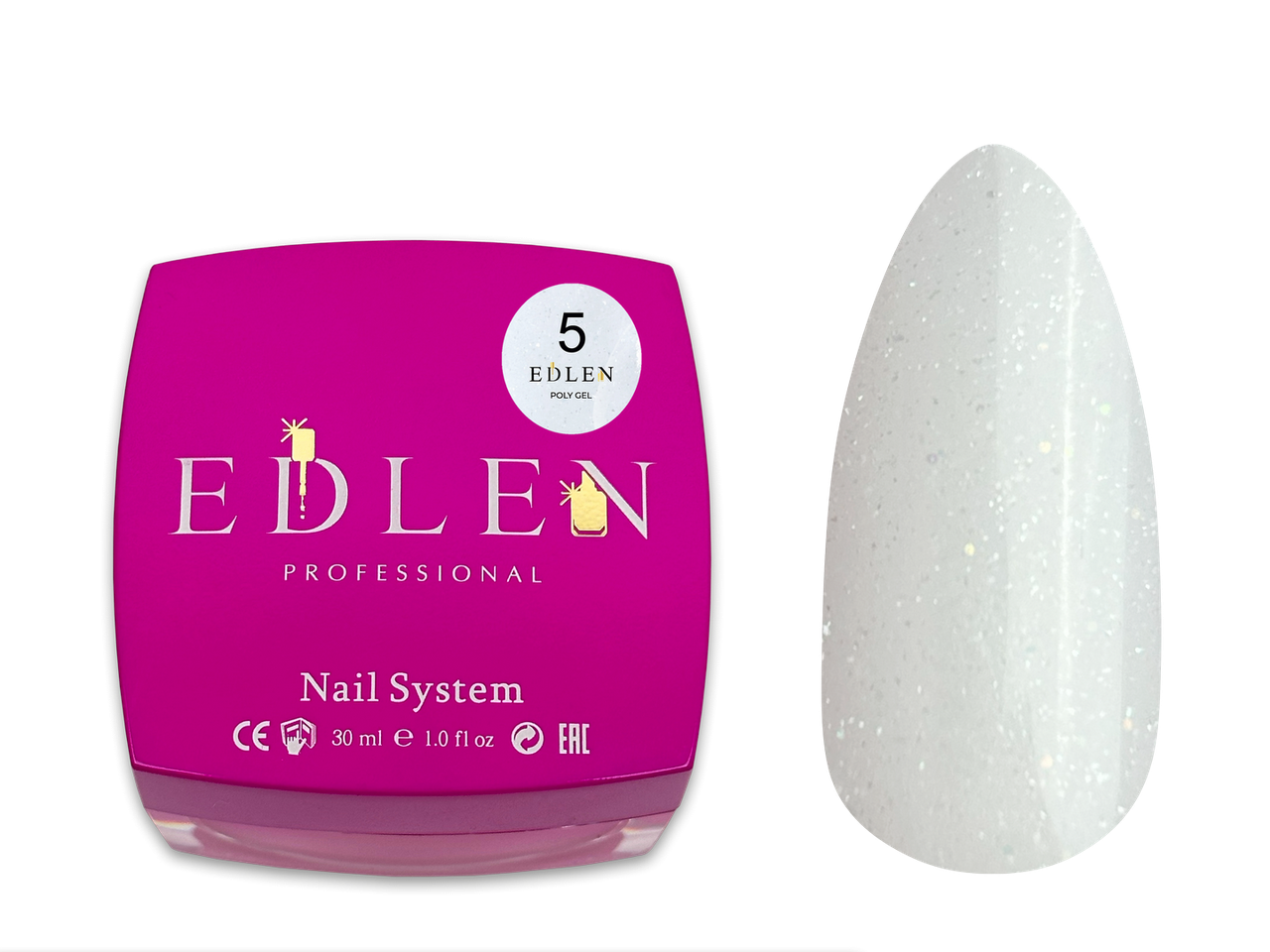 Полігель Edlen Poly gel №5 молочний з золотим шимером, 30 мл