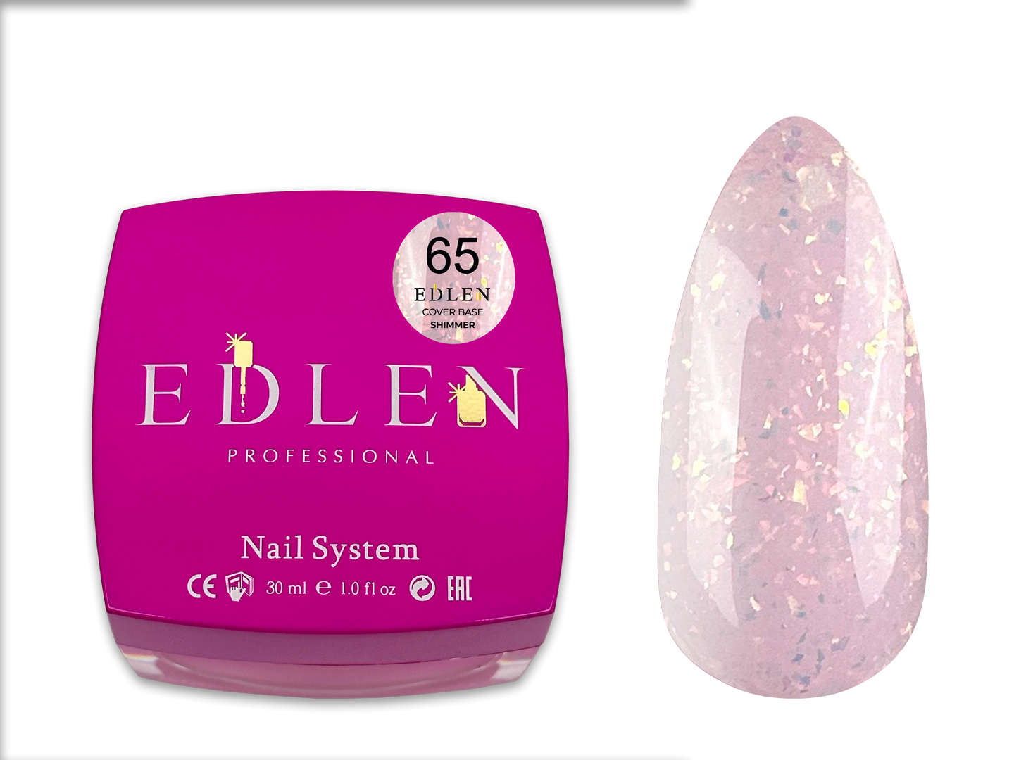 Камуфлююча база для нігтів Edlen Cover base Shimmer №65, 30 мл