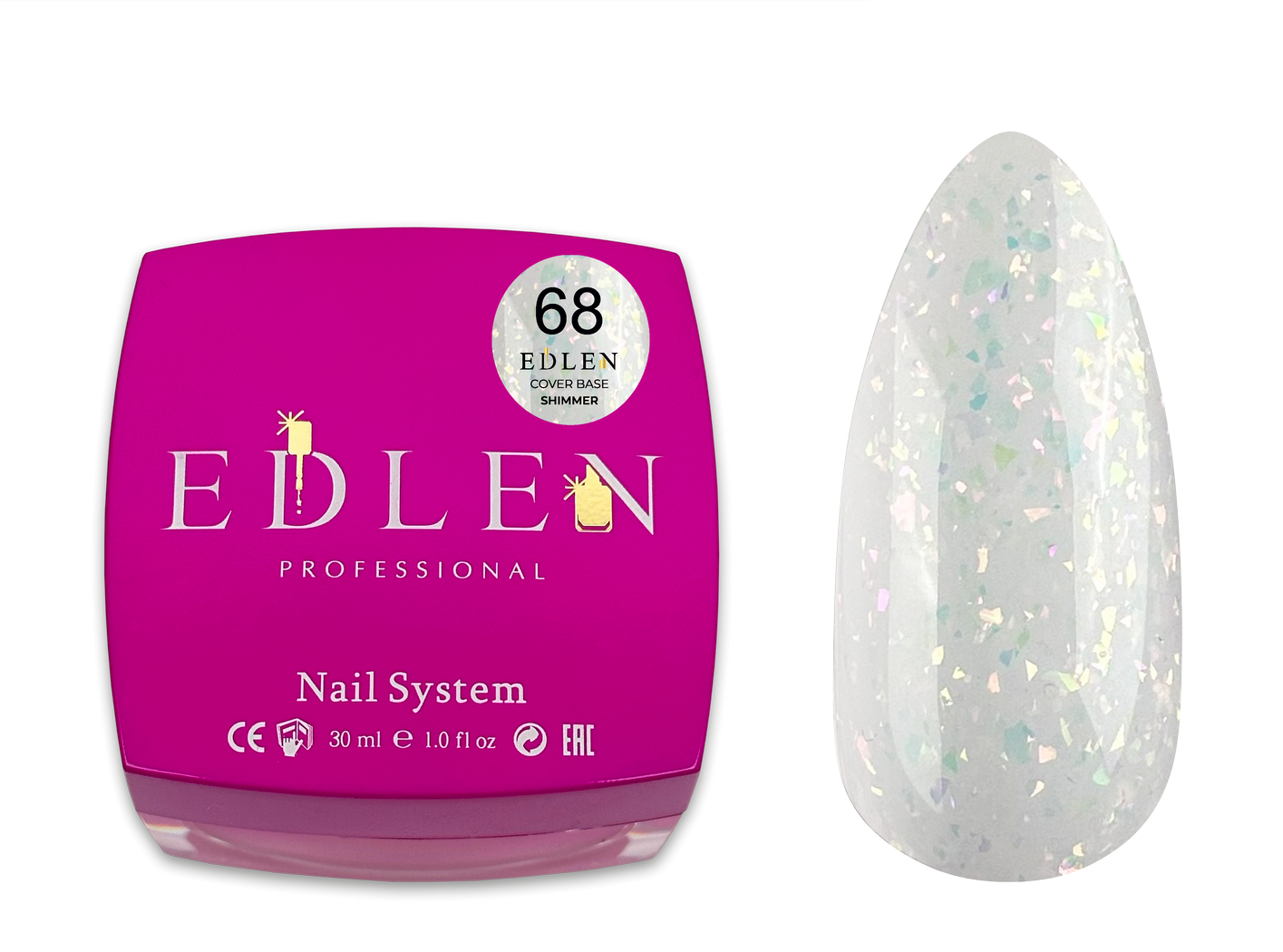 Камуфлююча база Edlen Cover base Shimmer №68 молочна з шимером, 30 мл