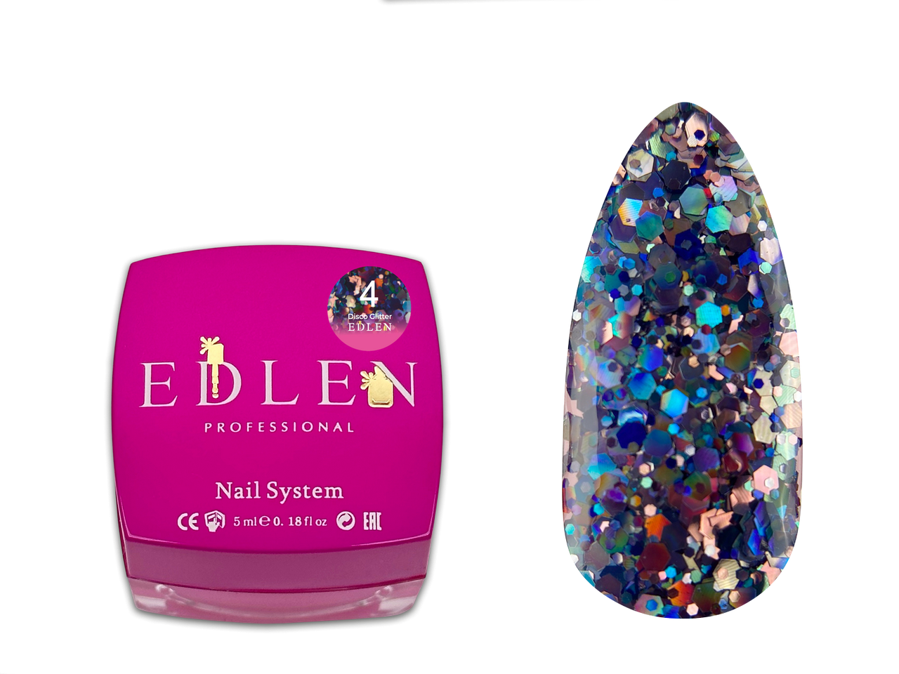 Гель для дизайну нігтів Disco Glitter Edlen №04, 5 мл