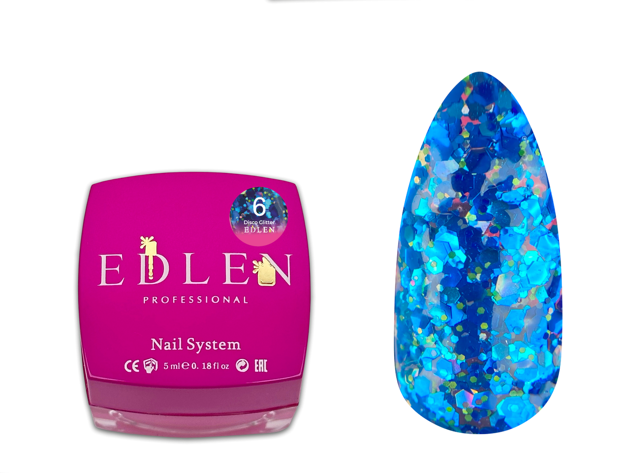 Гель для дизайну нігтів Disco Glitter Edlen №06, 5 мл