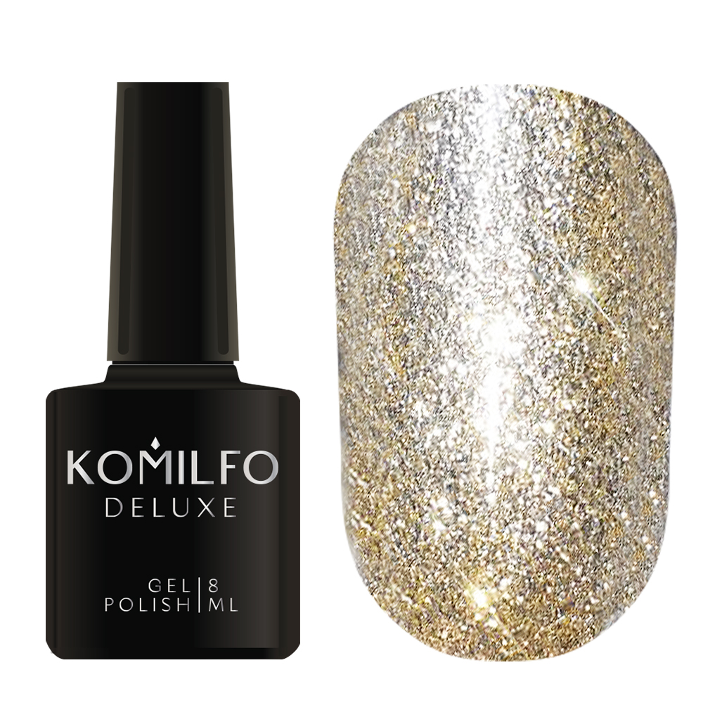 Гель-лак для нігтів Komilfo Liquid Glam Gel LGG003 золотисті блискітки, 8 мл