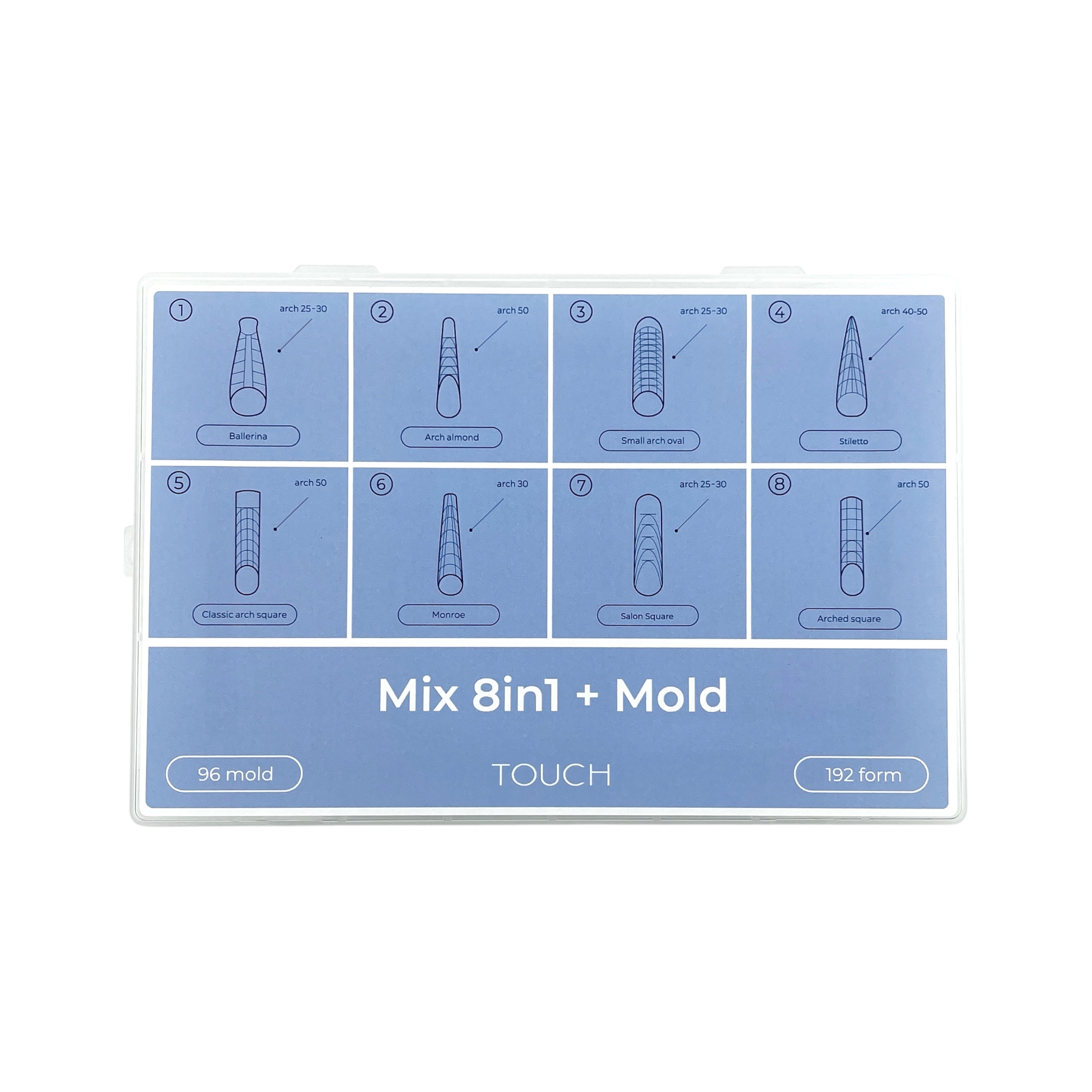 Верхні форми для нарощення Touch 8 in 1 + Mold, 192 шт
