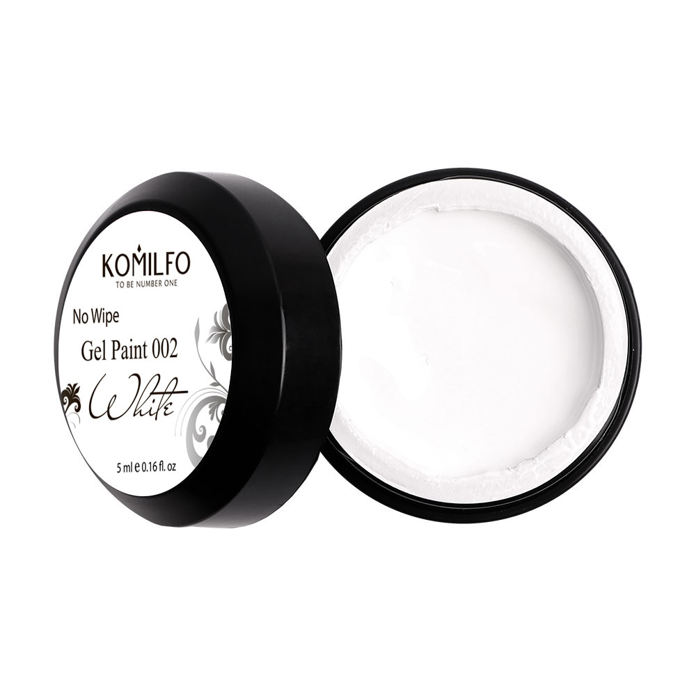 Гель-фарба для дизайну без липкого шару Komilfo No Wipe Gel Paint White 002 біла, 5 мл