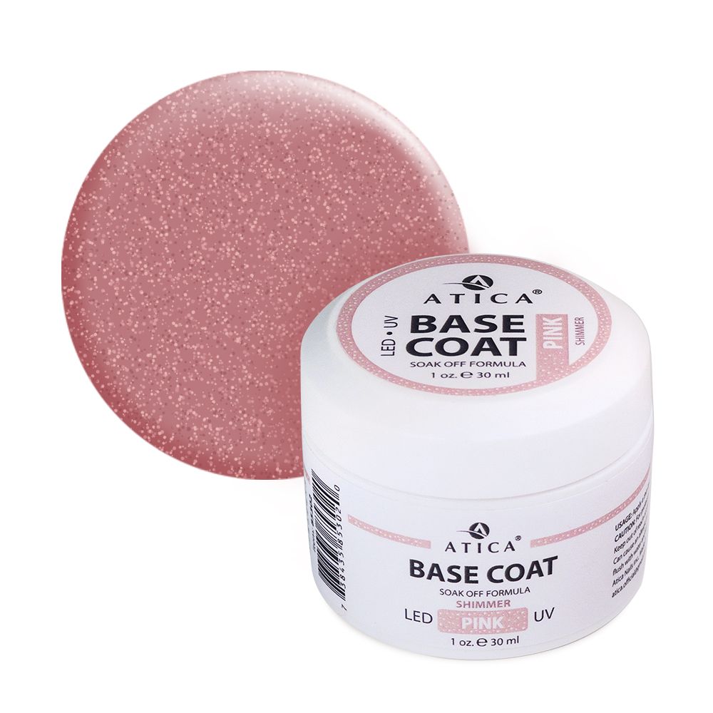 Камуфлююча база для нігтів Atica Base Gel Pink Shimmer, 30 мл