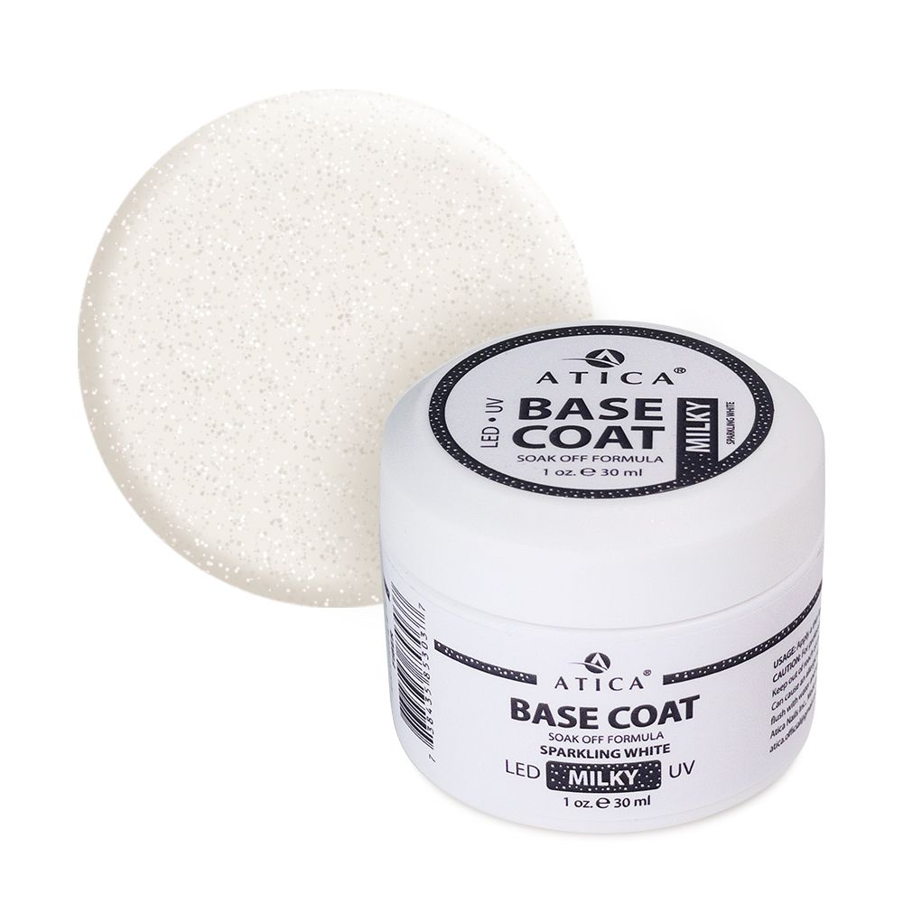 Камуфлююча база для нігтів Atica Base Gel Milky Sparkling White, 30 мл