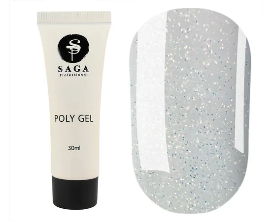 Полігель Saga Professional Exclusive №9 прозорий з великими блискітками, 30 мл
