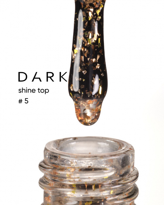 Топ для нігтів без липкого шару Dark Shine Top 5 прозорий з блискітками, 10 мл