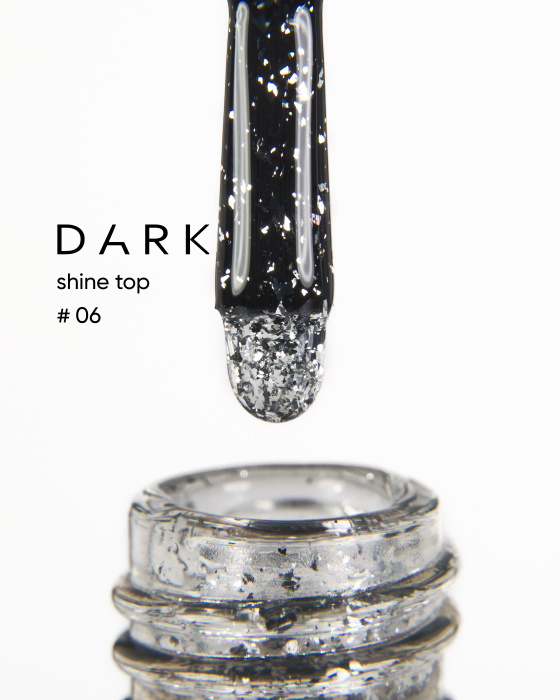 Топ для нігтів без липкого шару Dark Shine Top 6 прозорий з блискітками, 10 мл